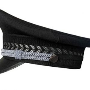 B315 警察黑色大蓋帽,前幅繡花織布, 前面鴨舌邊