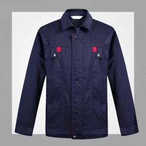 D670工程長袖反領上衫前胸袋配紅色邊直袖